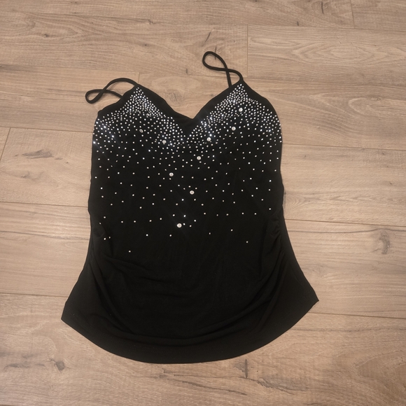 Vintage Tops - Vintage Y2K 90s McBling Rhinestone Embellished Cami Top Black/Silver size Small